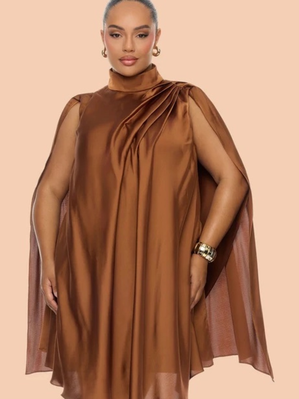 Fashion Nova Copper Brown Satin Cape Mini Dress